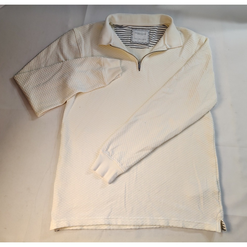Denim & Flower Ricky Singh Cream Ribbed Quarter Zip Pullover Sweater Mens Small